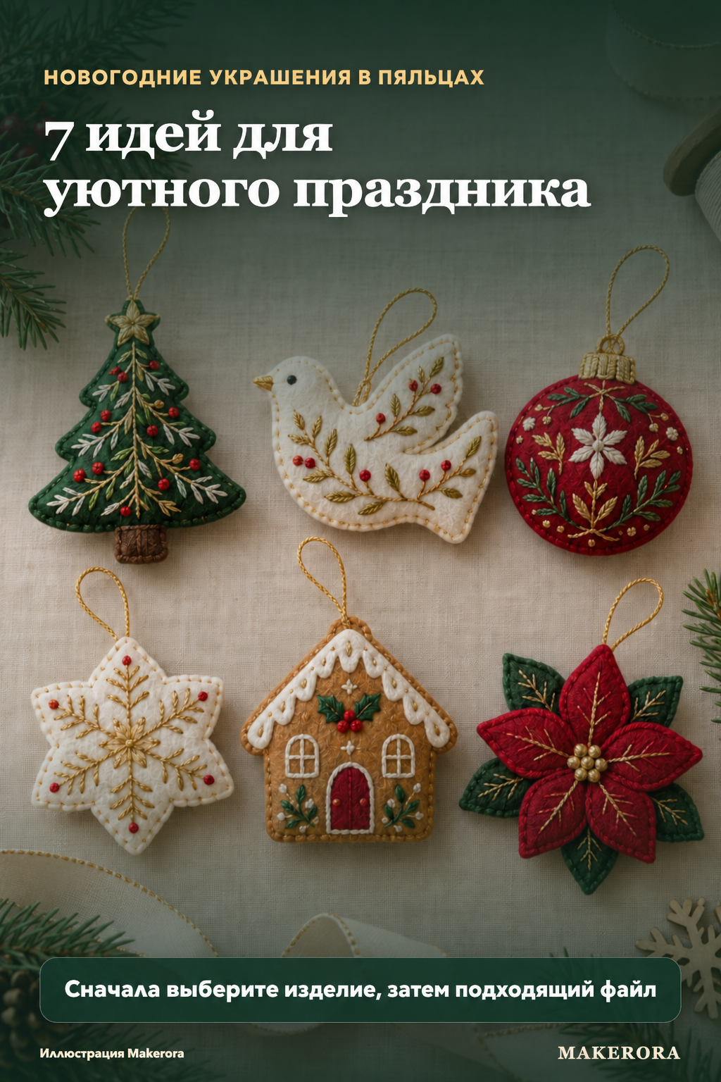 Семь идей новогодних украшений и спокойный план проекта в пяльцах.